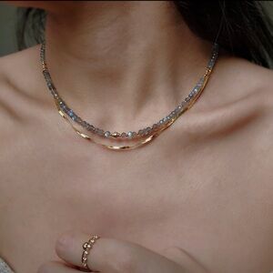 Natural Labradorite Choker Necklace Beaded 14K Gold